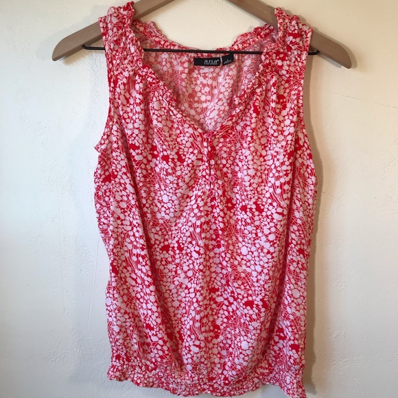a.n.a Tops - Floral Sleeveless Blouse, Red & White, by a.n.a.